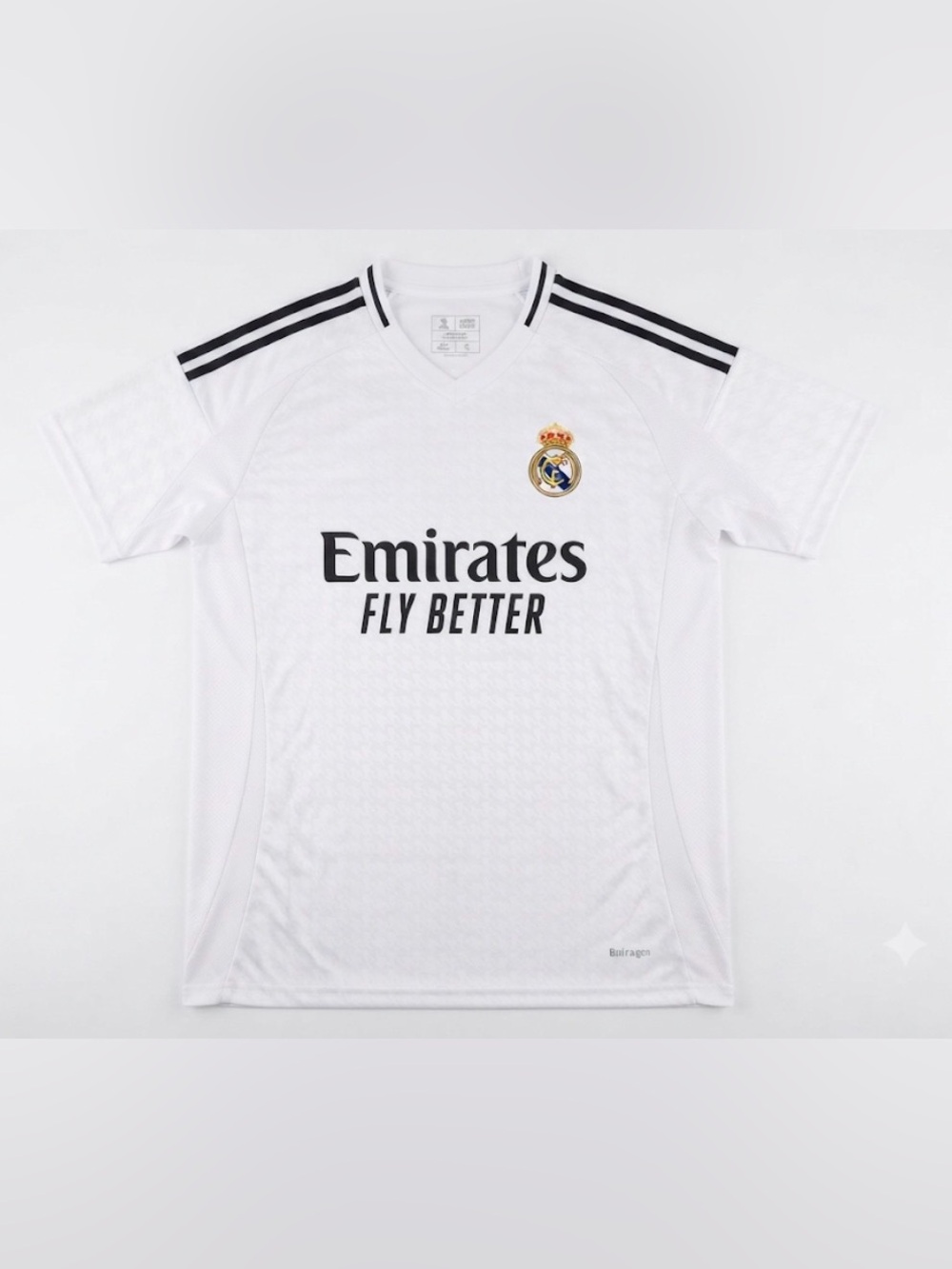 Real Madrid Bellingham 5 Home Soccer Jersey White Emirates Fly Better Size Large